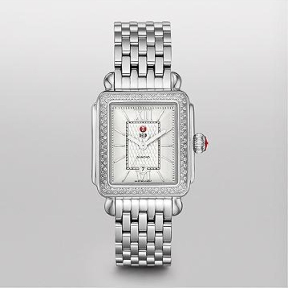 Michele Signature Deco Diamond Silver Guilloché Dial Watch